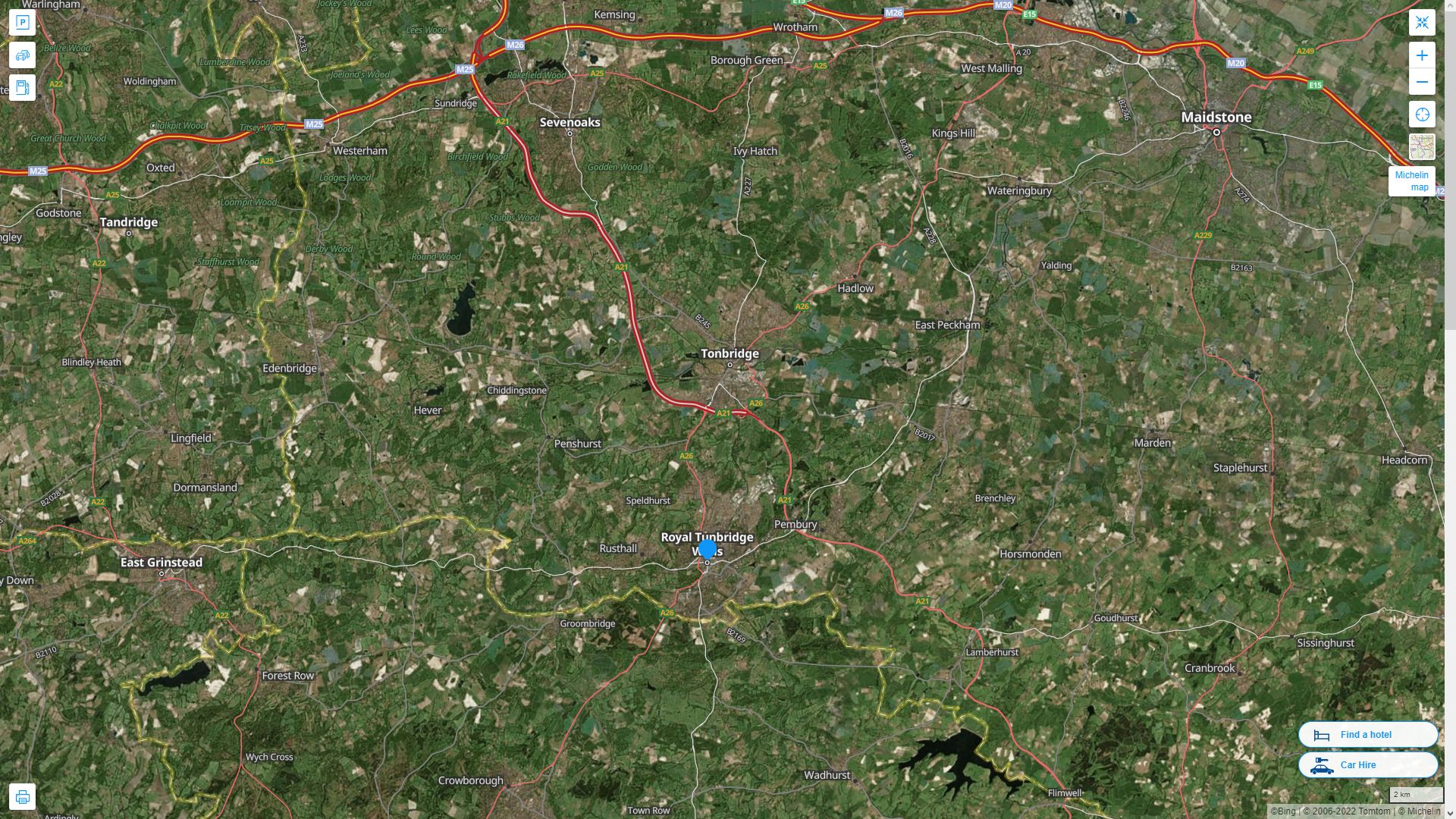 Royal Tunbridge Wells Highway and Road Map with Satellite View